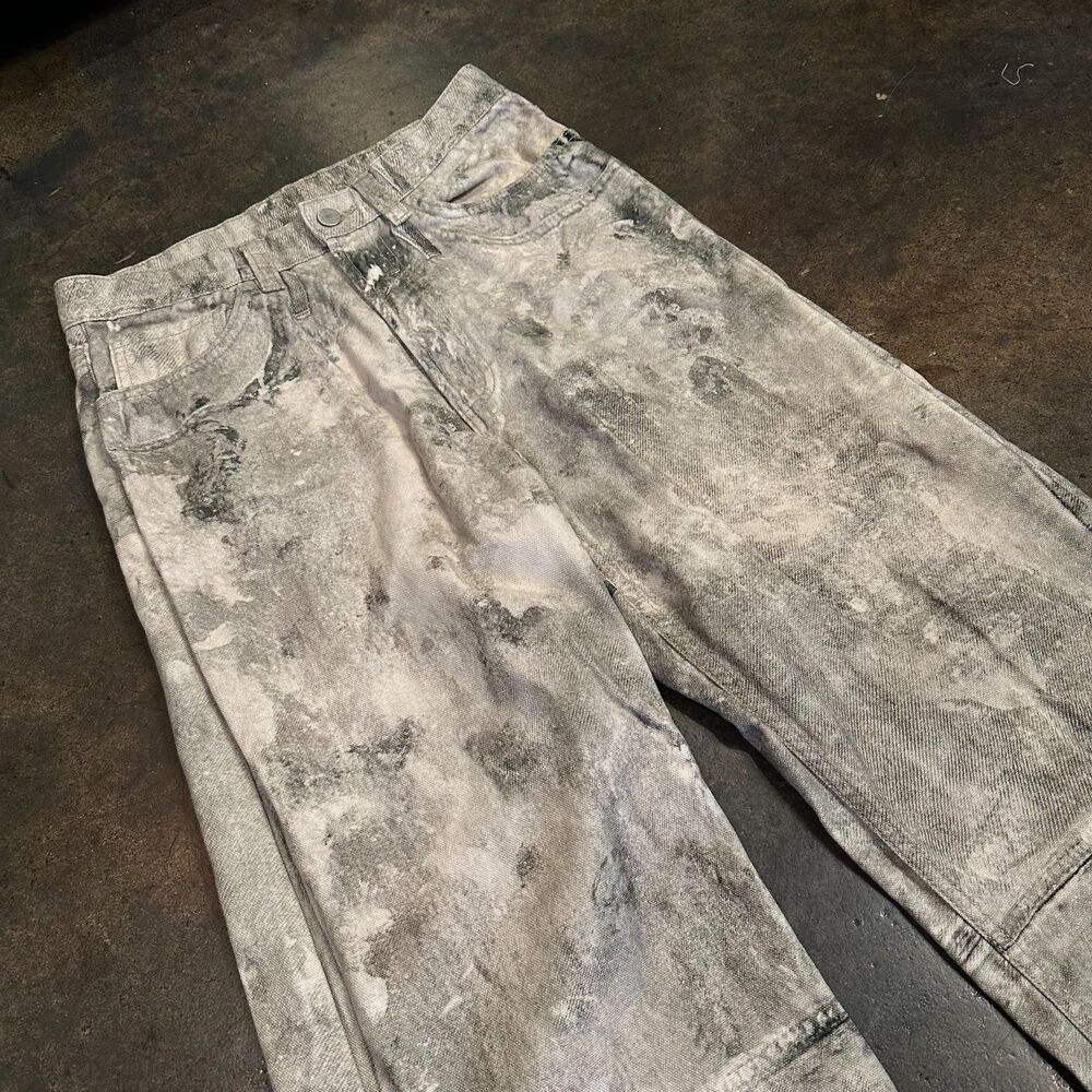 Zara Acid Wash Jeans Size 29 Gray Distressed Panel Seam Straight Leg Grunge